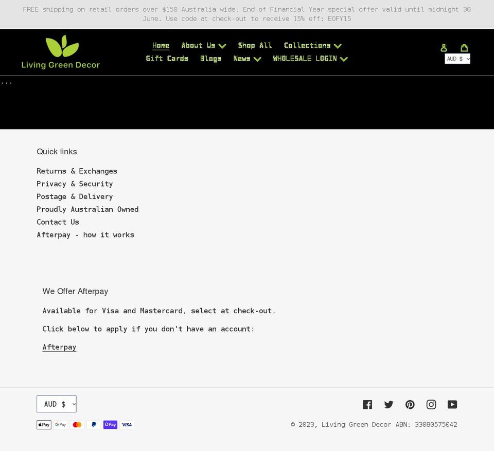 livinggreendecor.com.au shopify website screenshot