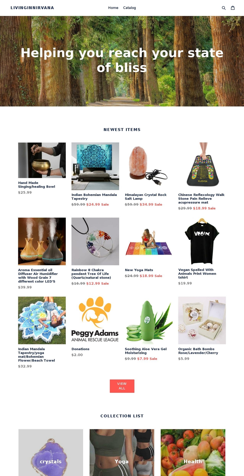 livinginnirvana.com — Shopify storefront screenshot