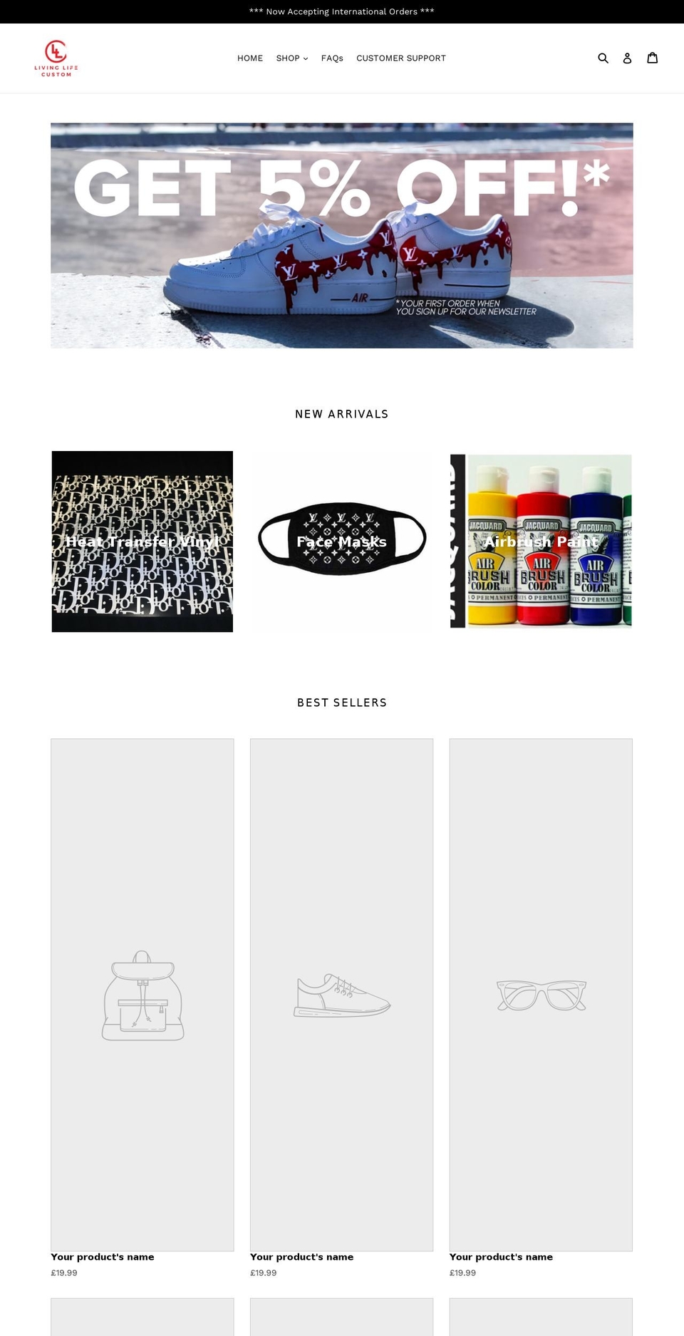livinglifecustom.com — Shopify storefront screenshot