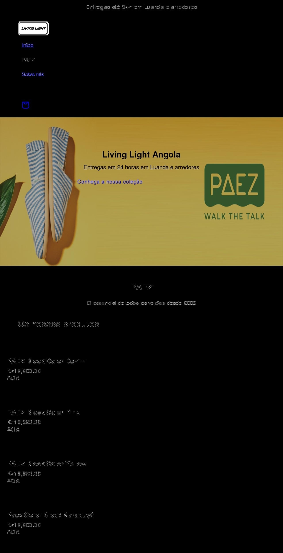 livinglightangola.com shopify website screenshot