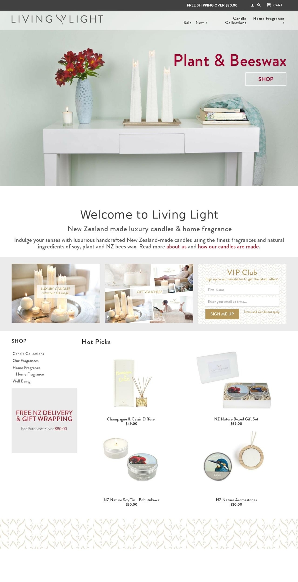 livinglightcandles.co.nz shopify website screenshot