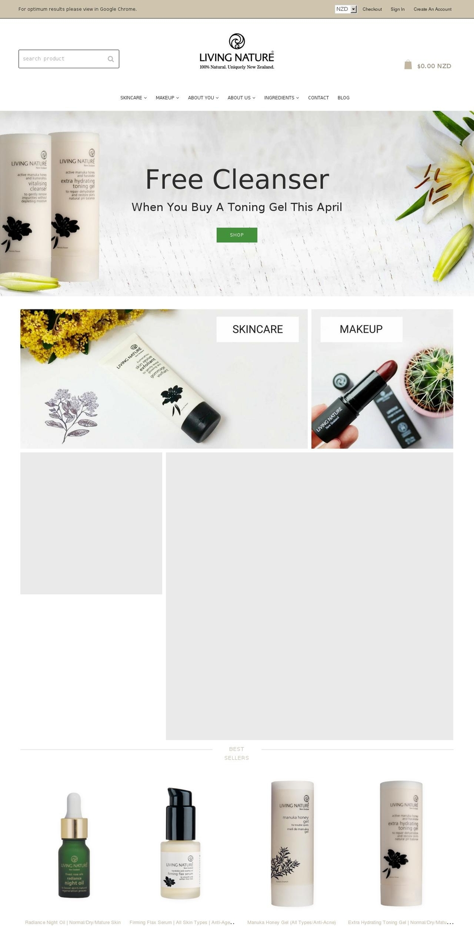 livingnature.co.nz shopify website screenshot