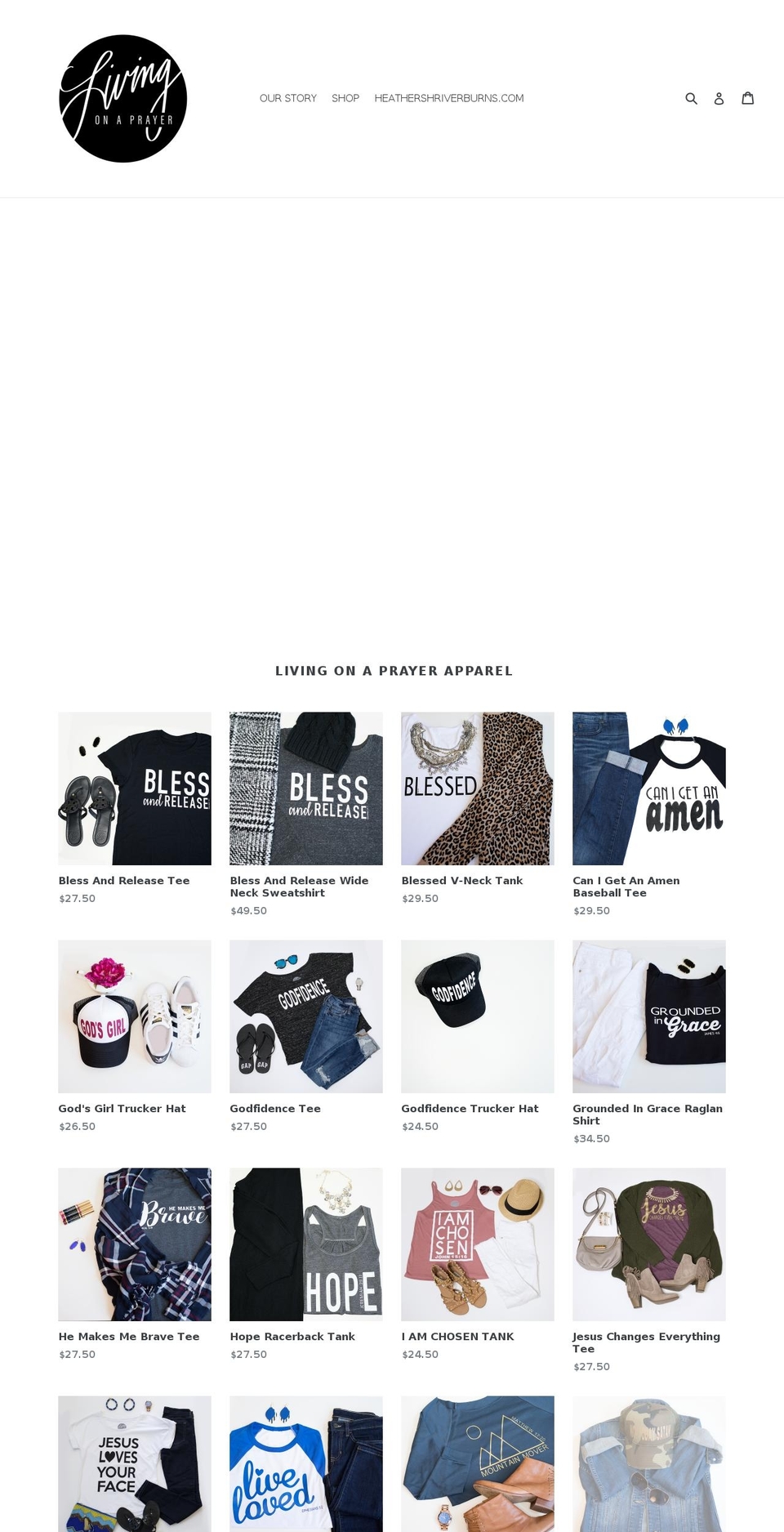 livingonaprayerapparel.com — Shopify storefront screenshot