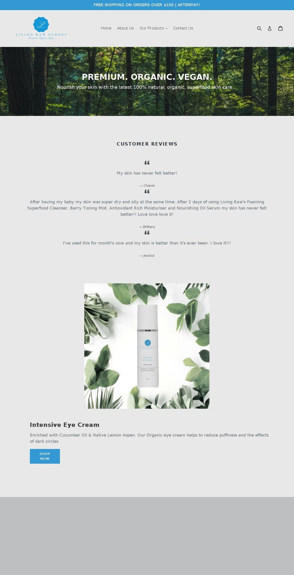 livingrawsydney.com shopify website screenshot