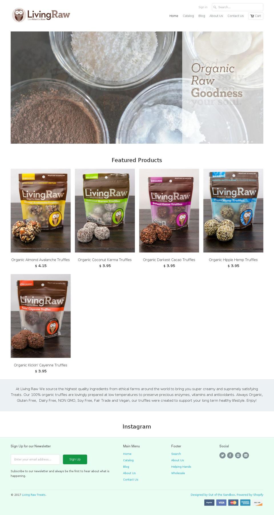 livingrawtreats.com shopify website screenshot