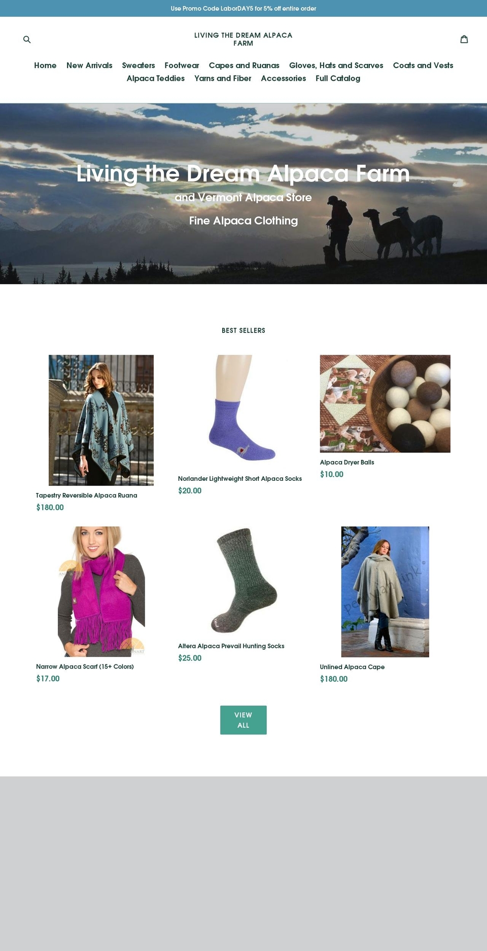 livingthedreamalpacafarm.com shopify website screenshot