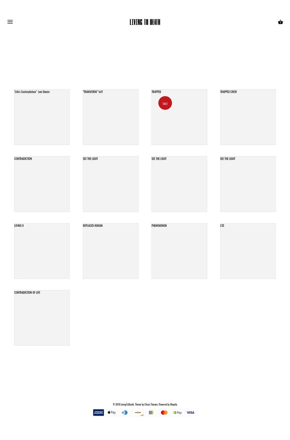 livingtodeathclo.com — Shopify storefront screenshot