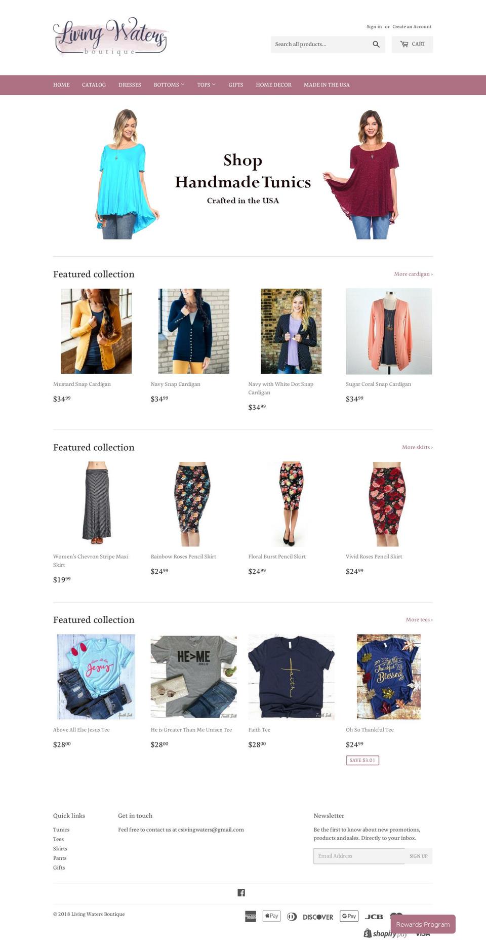 livingwatersboutique.com — Shopify storefront screenshot