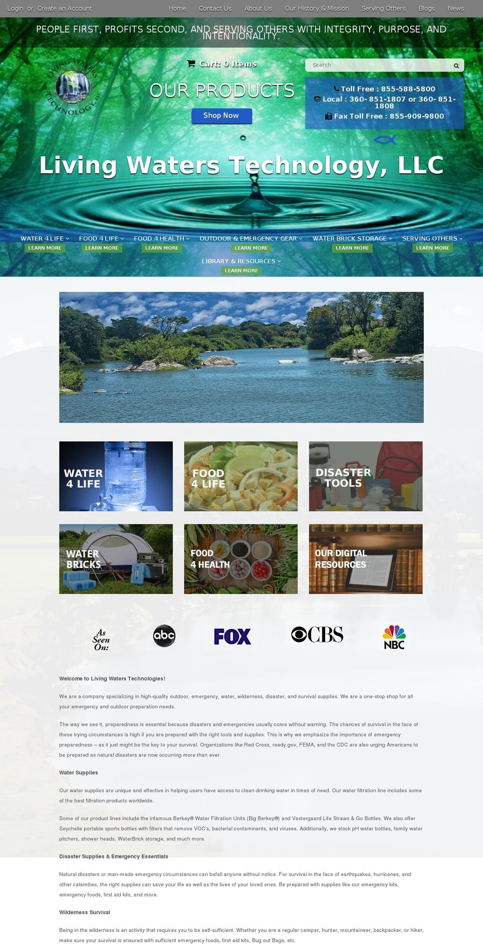 livingwatersus.com shopify website screenshot
