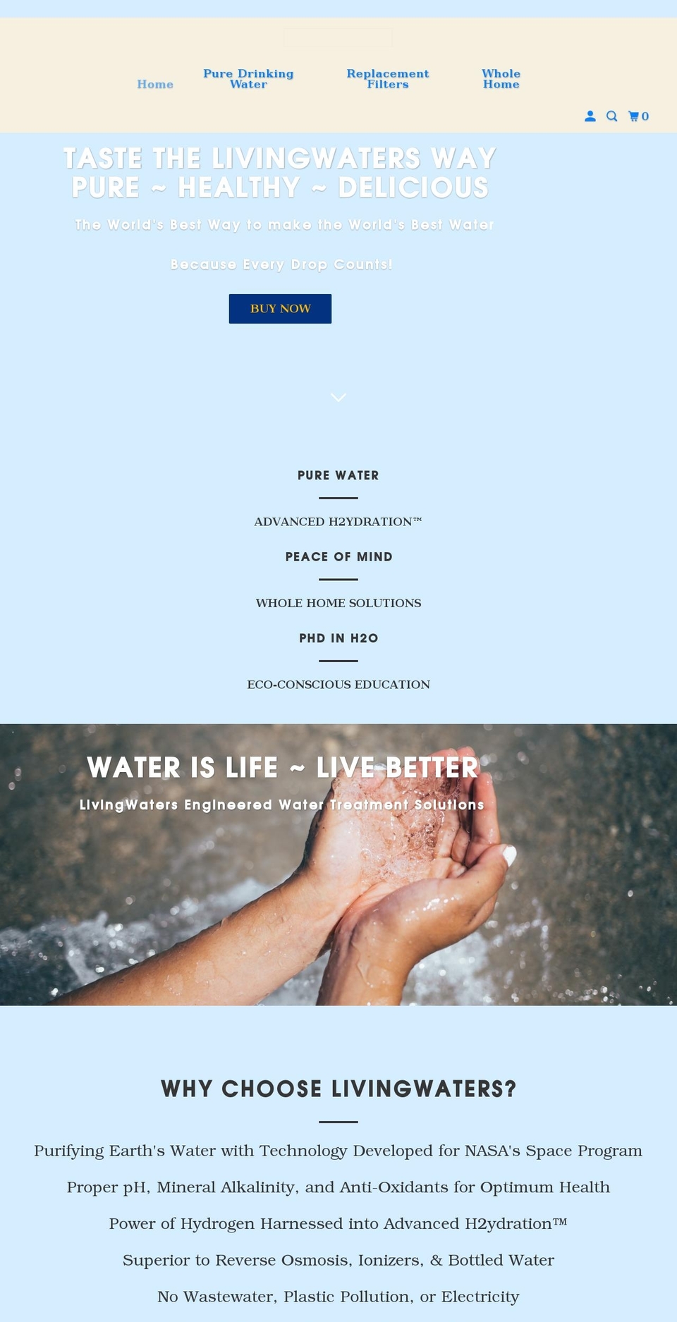 livingwatersway.com shopify website screenshot