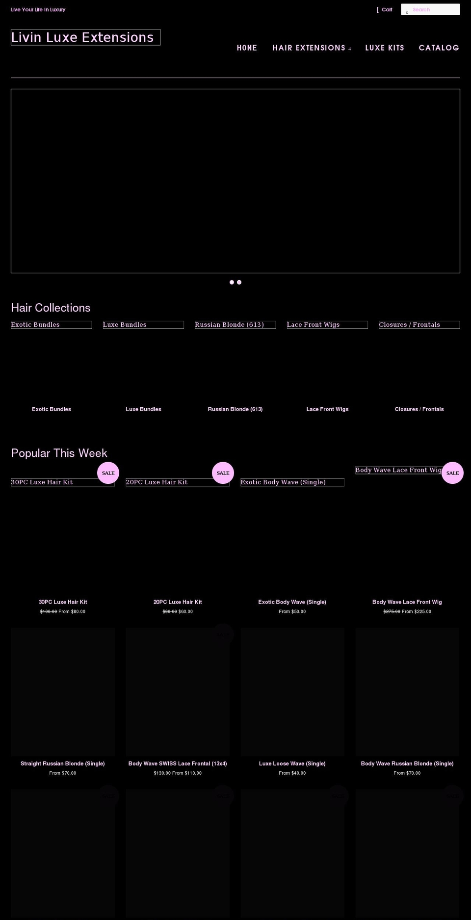 livinluxeextensions.com shopify website screenshot