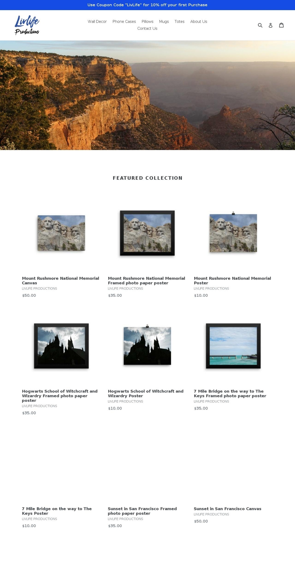 livlifeproductions.com — Shopify storefront screenshot