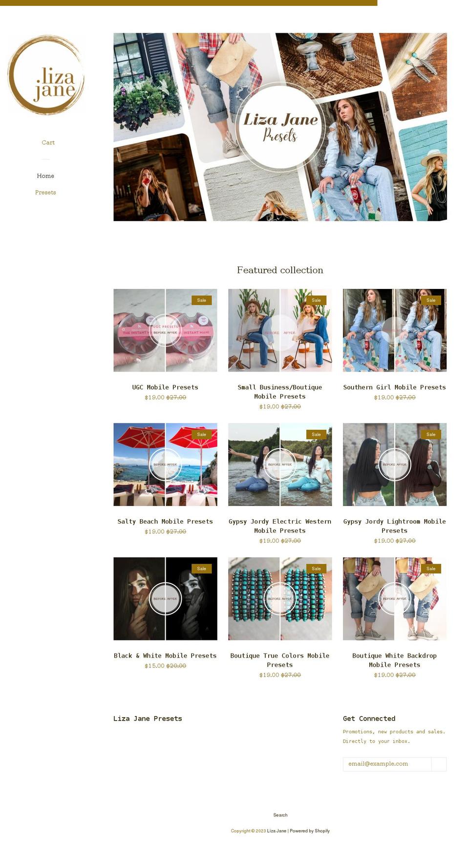 liza-jane.com shopify website screenshot