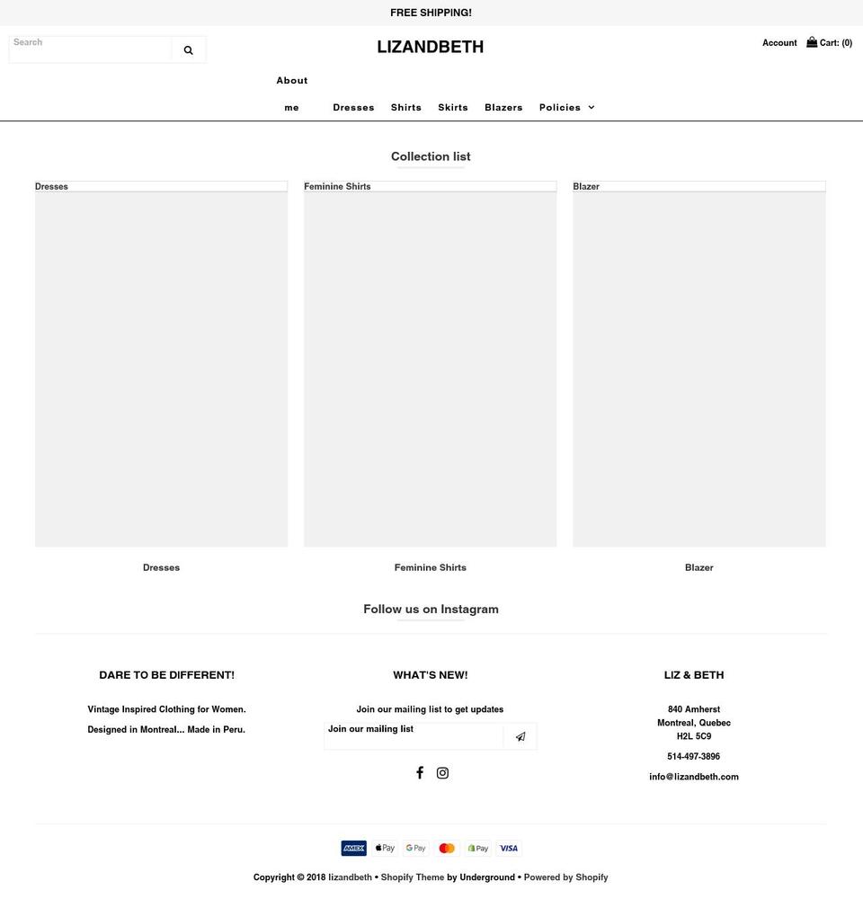 lizandbeth.com — Shopify storefront screenshot