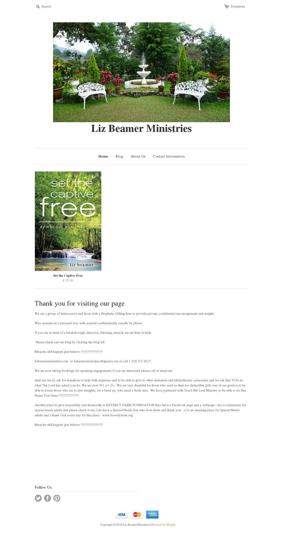 lizbeamerministries.com shopify website screenshot