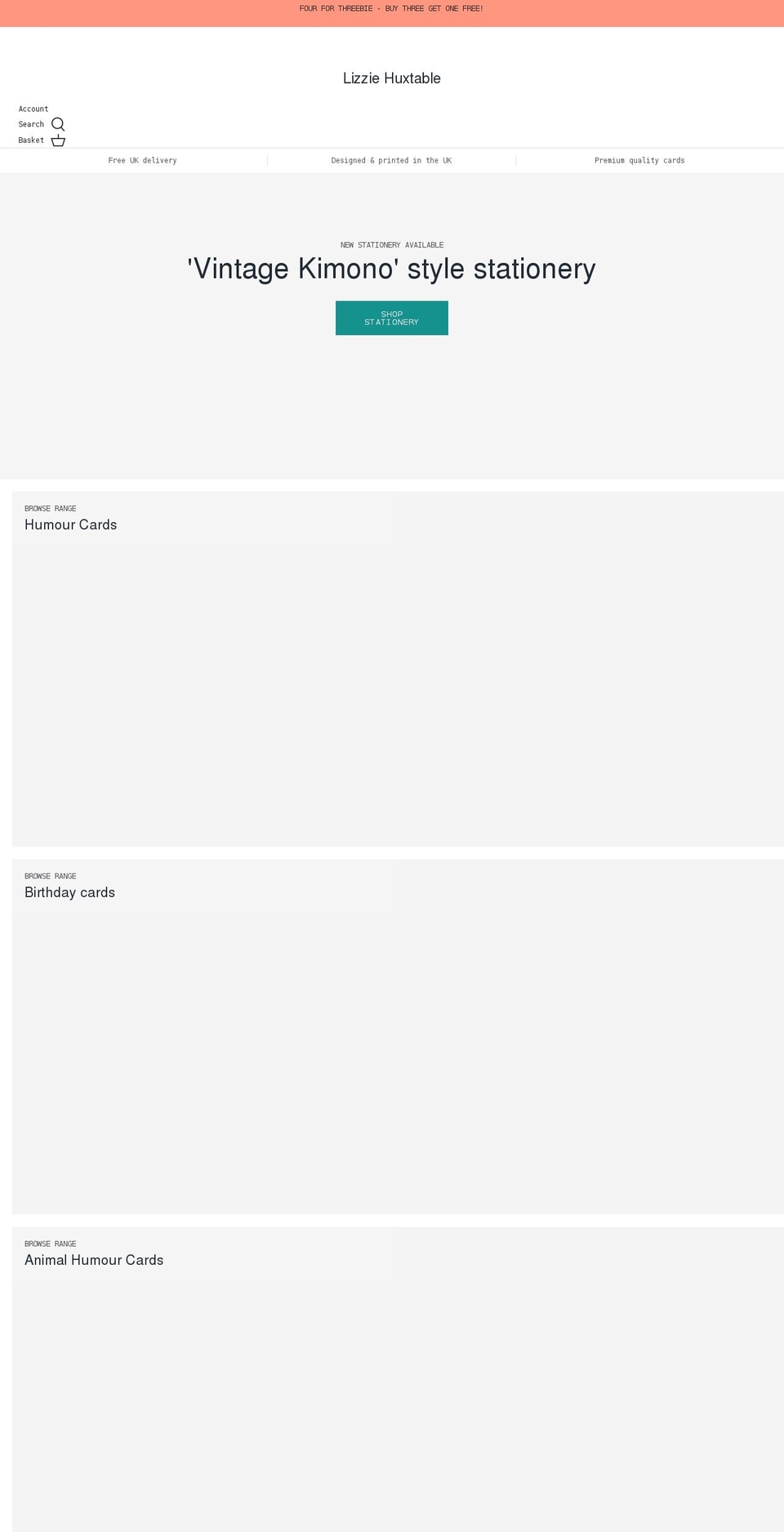lizziehuxtable.co.uk shopify website screenshot