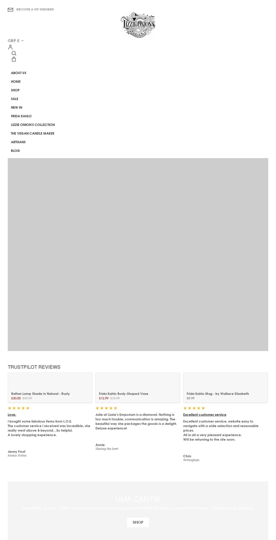 lizzieonionsemporium.com shopify website screenshot