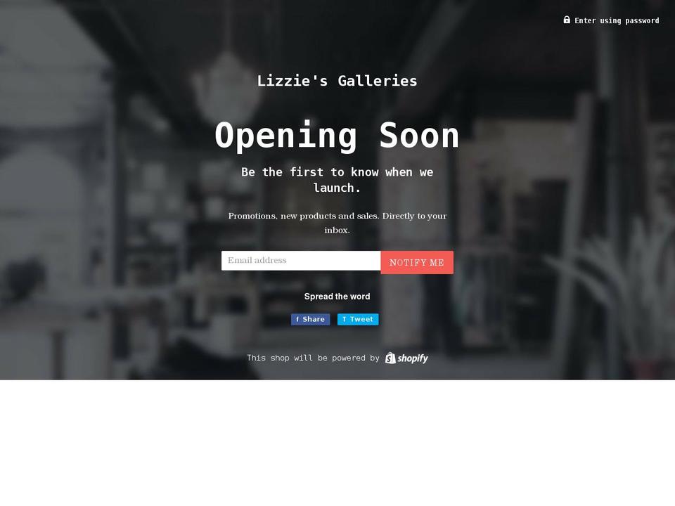 lizziesgalleries.com — Shopify storefront screenshot