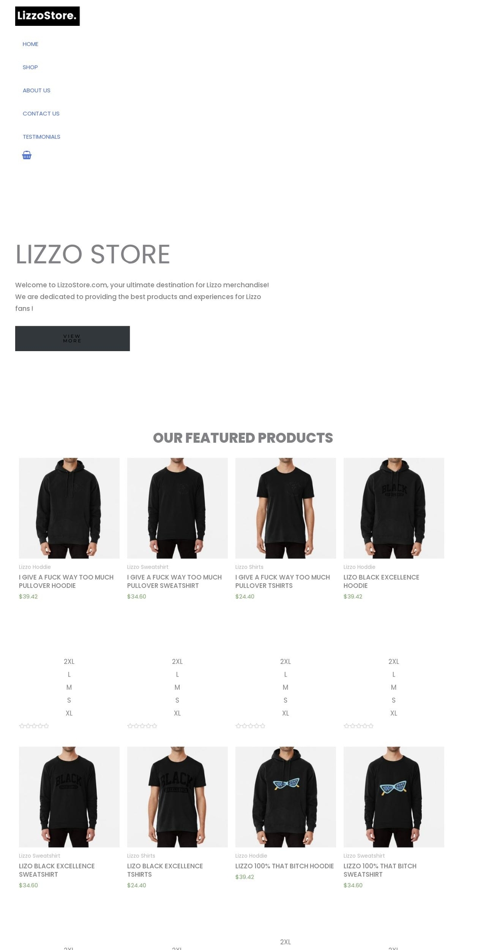 lizzostore.com — Shopify storefront screenshot