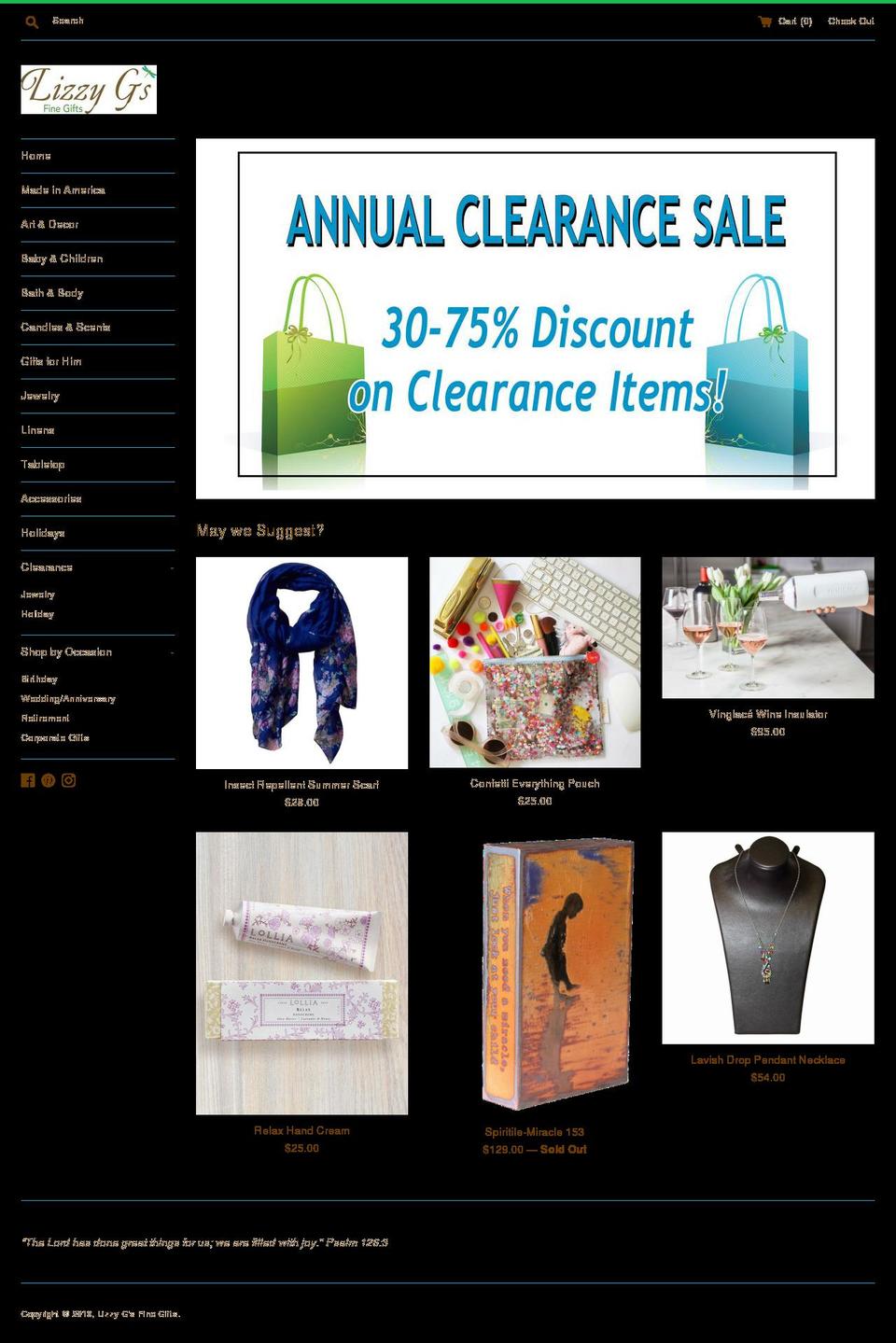 Crave Shopify theme site example lizzygsgifts.com