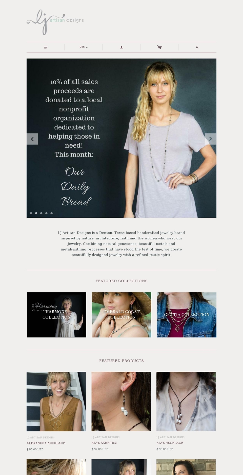 ljartisandesigns.com — Shopify storefront screenshot