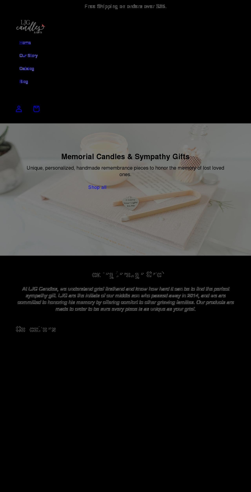 ljgcandles.com shopify website screenshot