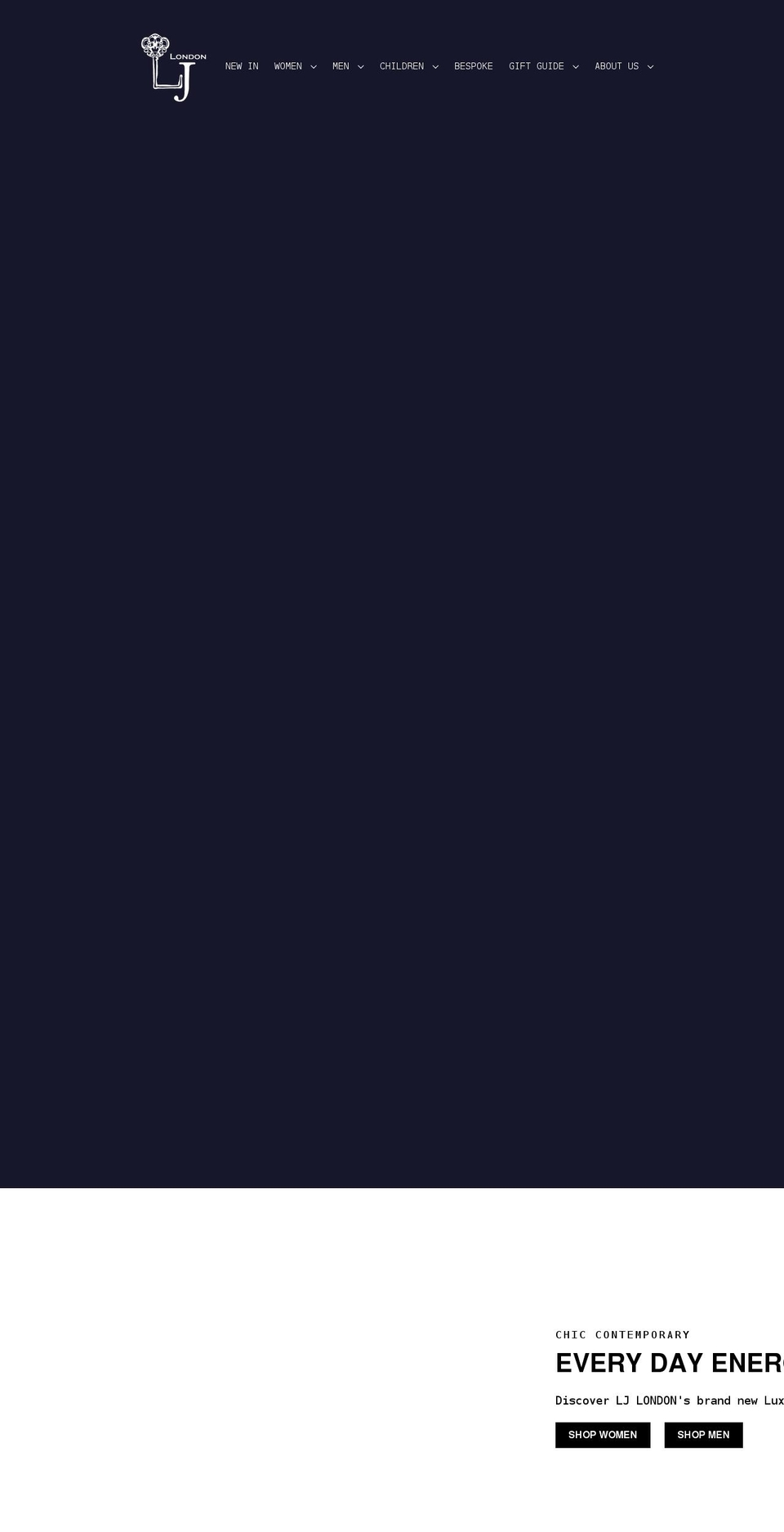 ljlondon.com shopify website screenshot