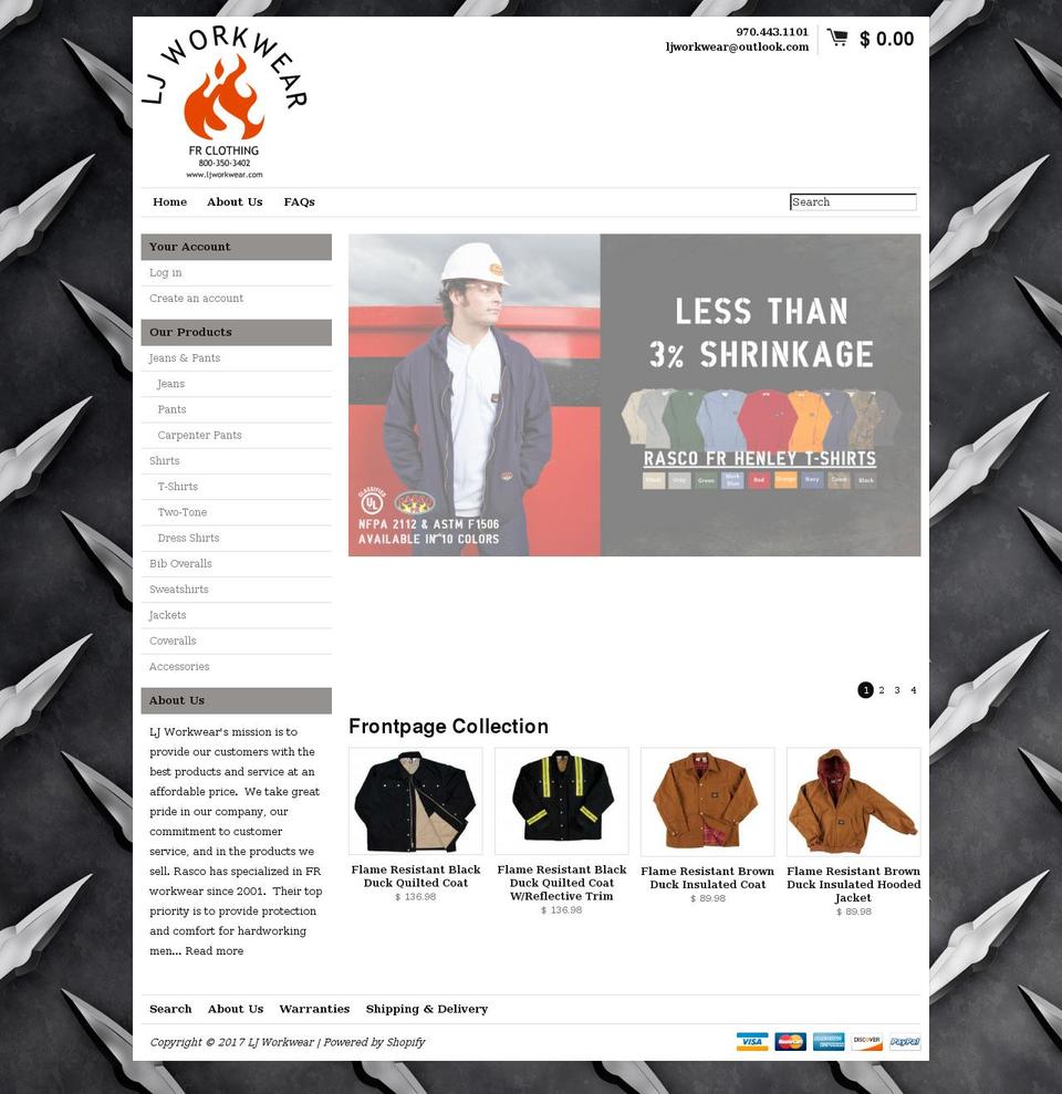 ljworkwear.com shopify website screenshot