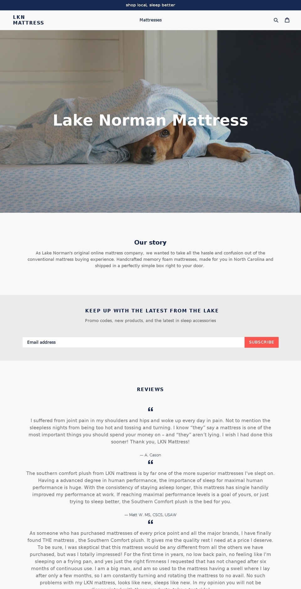 lknmattress.com — Shopify storefront screenshot