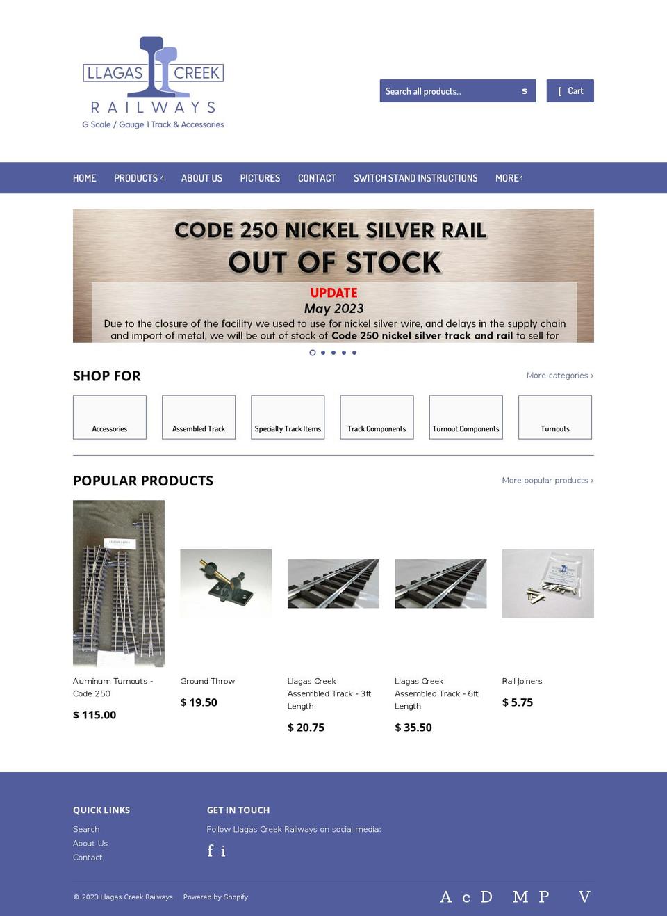 llagascreekrailways.com — Shopify storefront screenshot