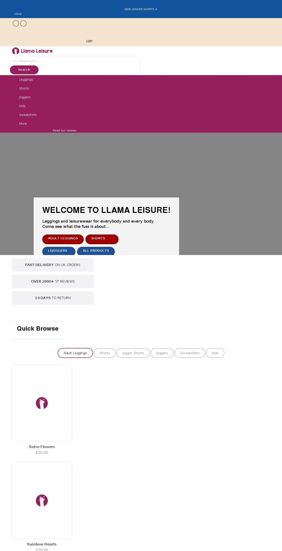 llamaleisure.com shopify website screenshot