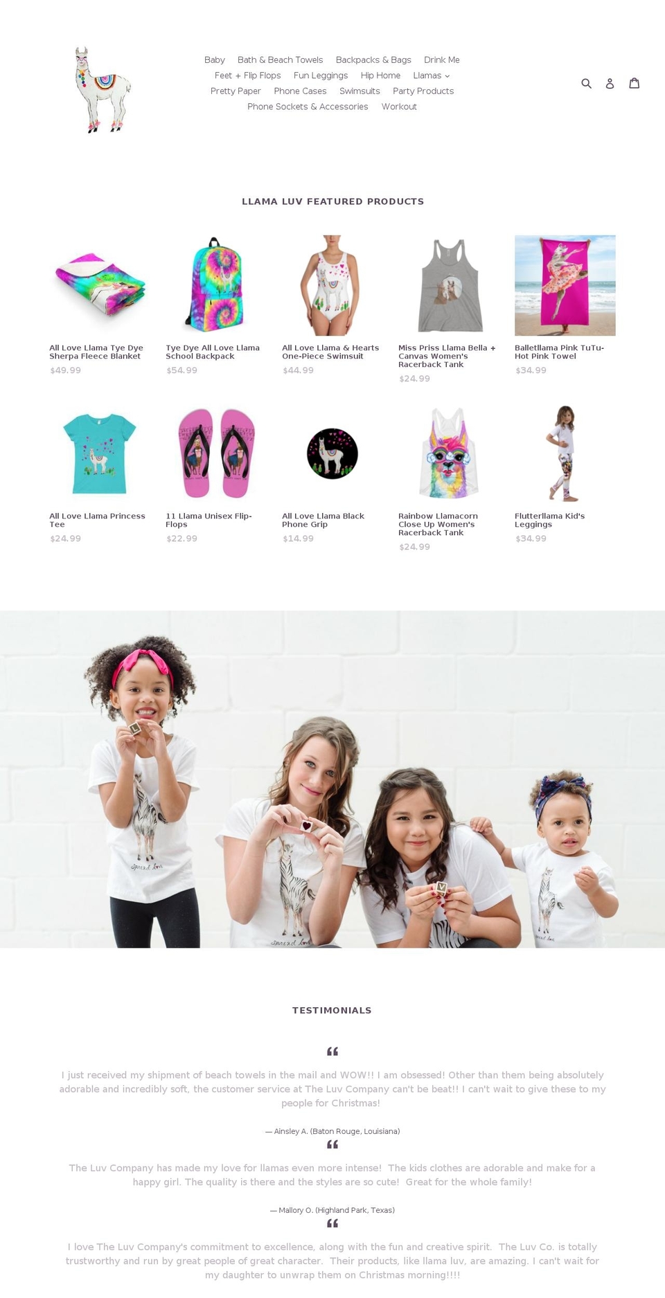 llamaluv.com shopify website screenshot