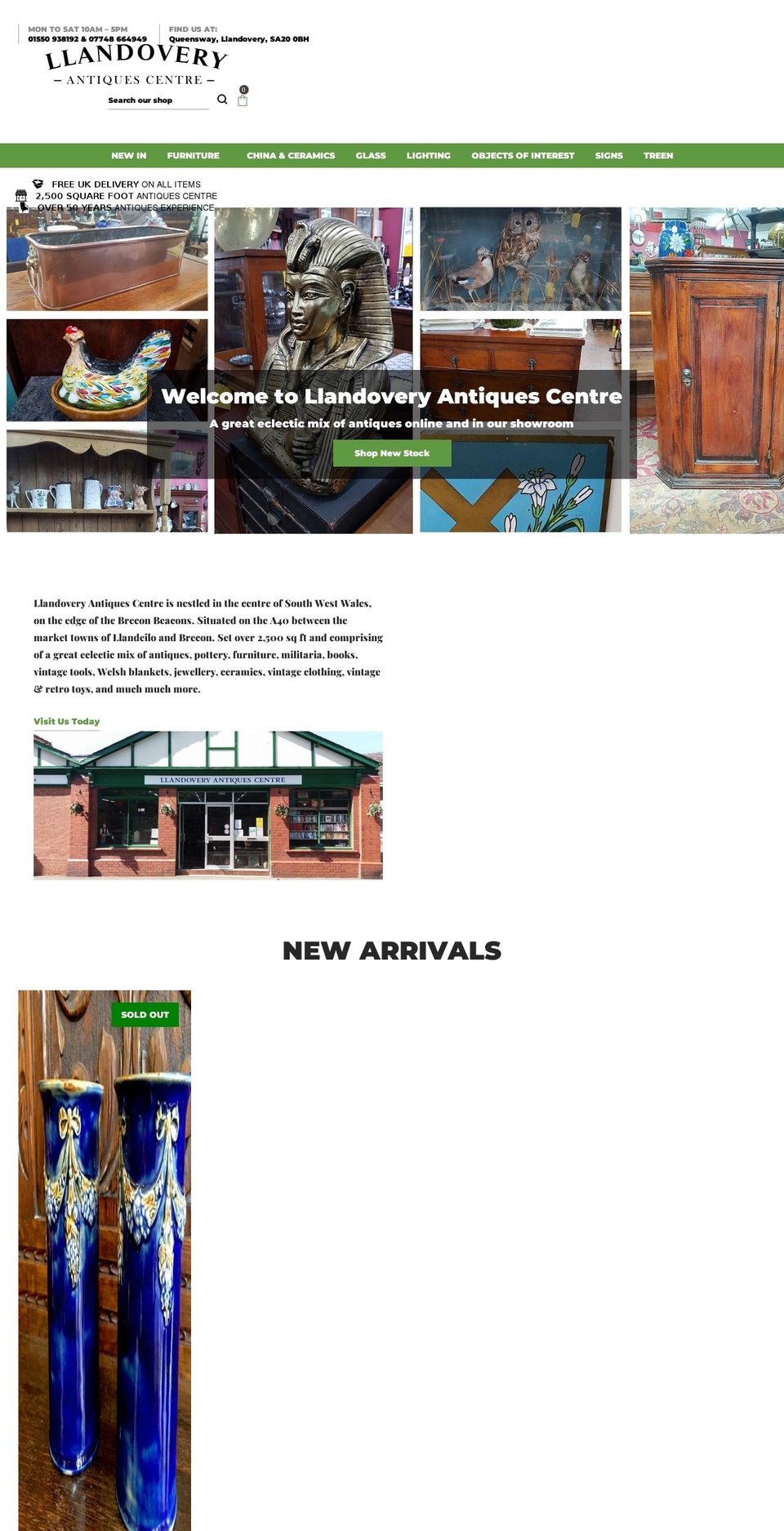 llandoveryantiques.co.uk shopify website screenshot