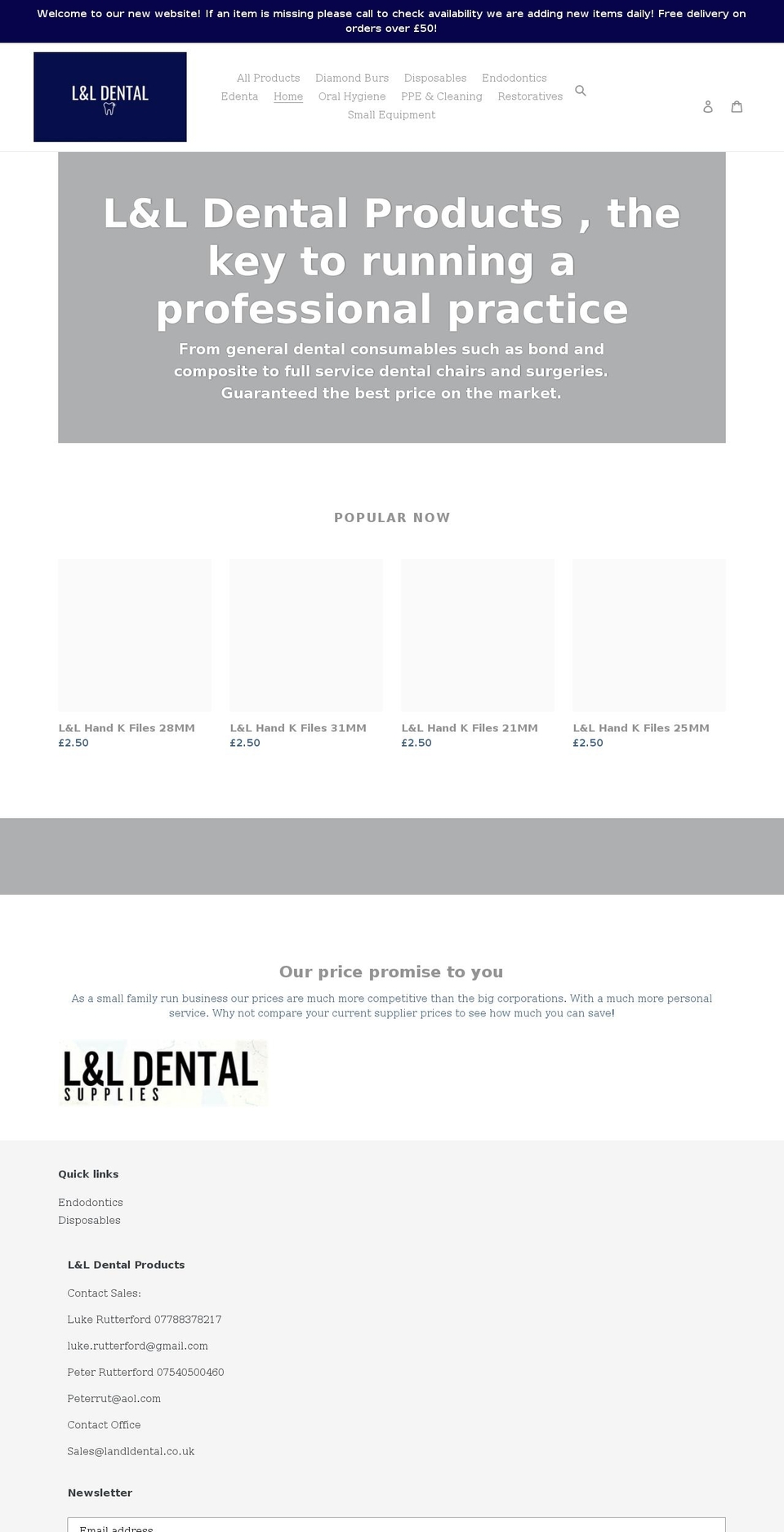 lldentalproducts.com shopify website screenshot
