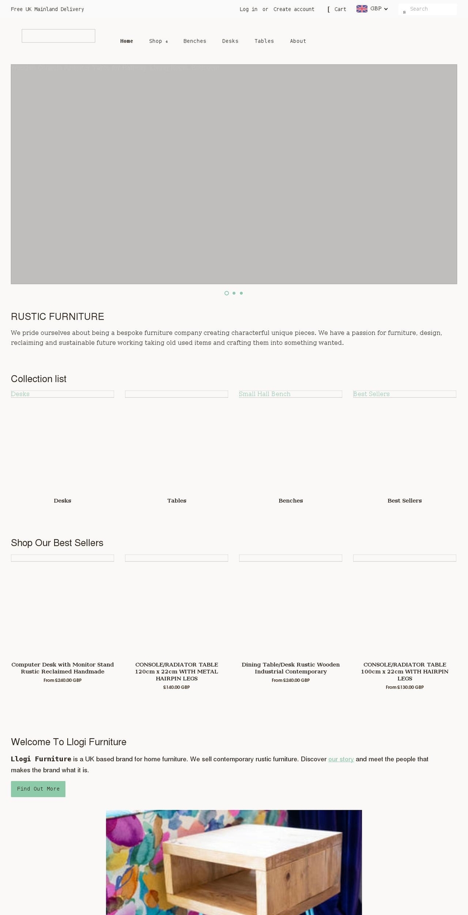 llogifurniture.co.uk shopify website screenshot