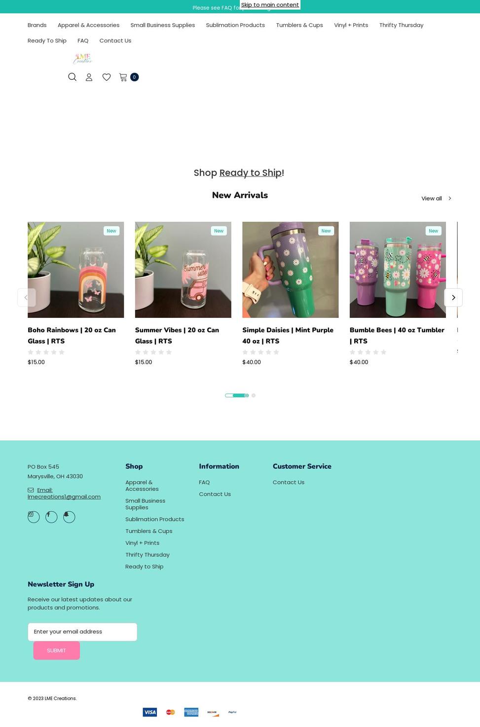 lmecreations.com shopify website screenshot