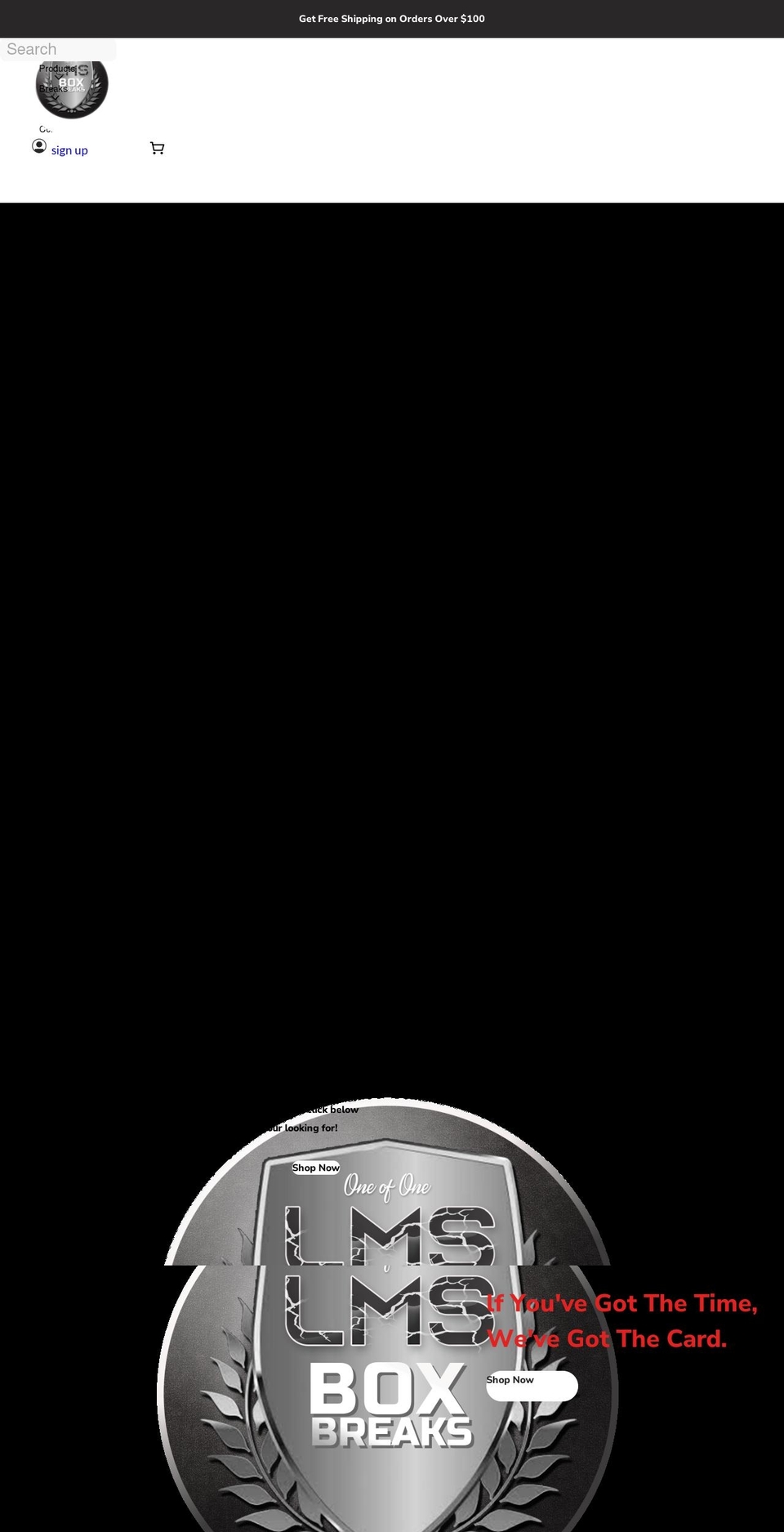 lmsboxbreaks.com shopify website screenshot