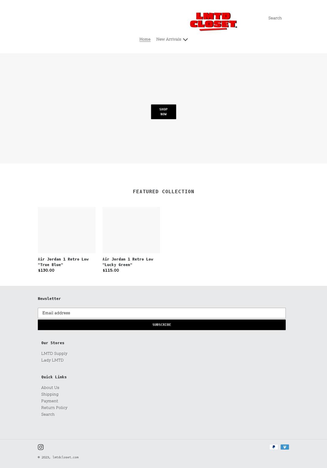 lmtdcloset.com shopify website screenshot