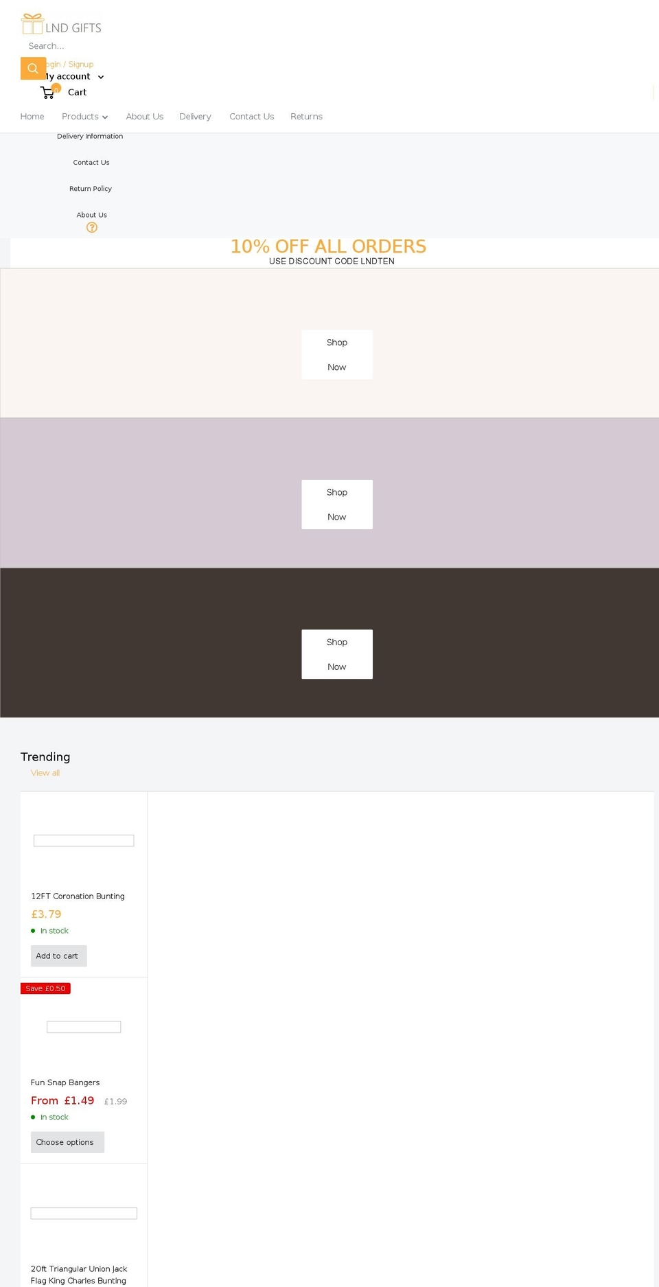 lnd-gifts.co.uk shopify website screenshot