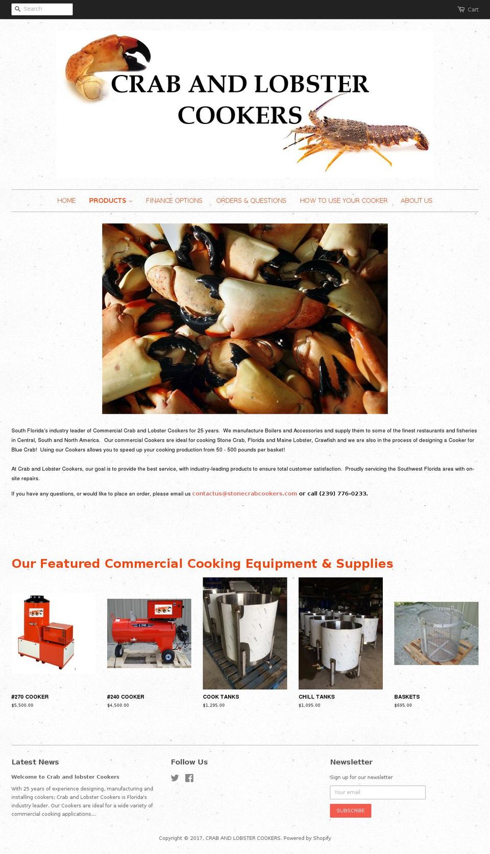 lobsterandcrabcookers.com shopify website screenshot