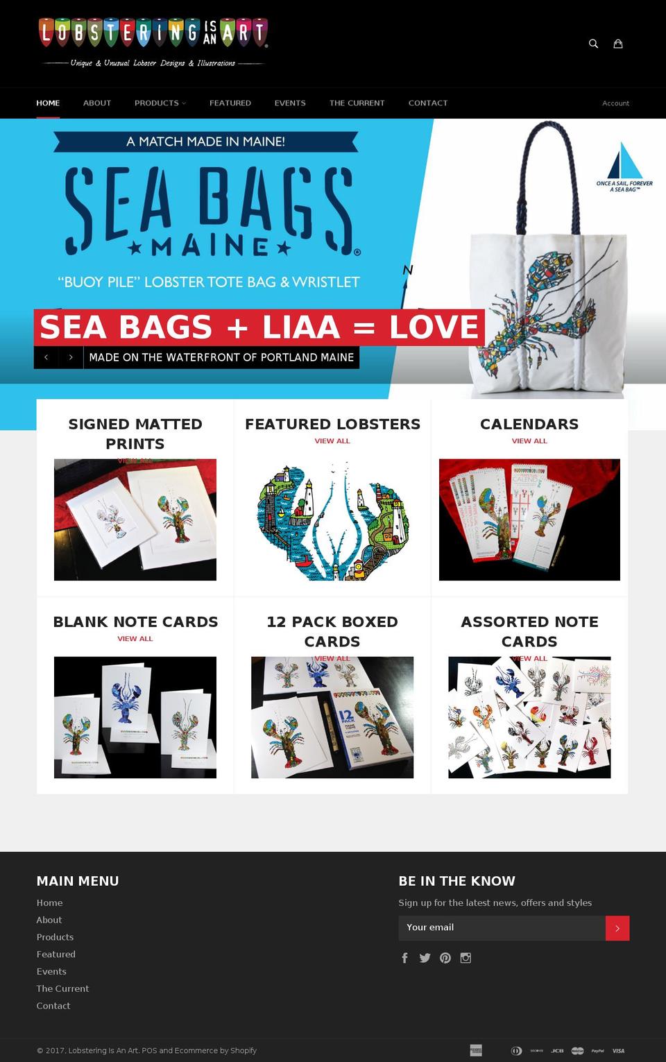 lobsteringisanart.com shopify website screenshot