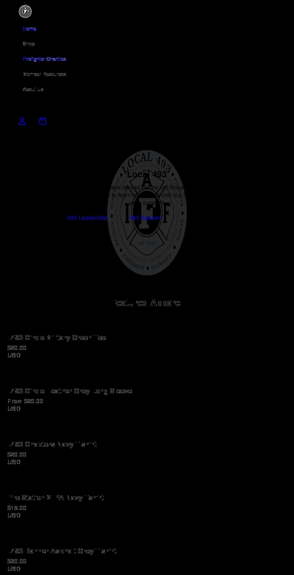 local493.org shopify website screenshot