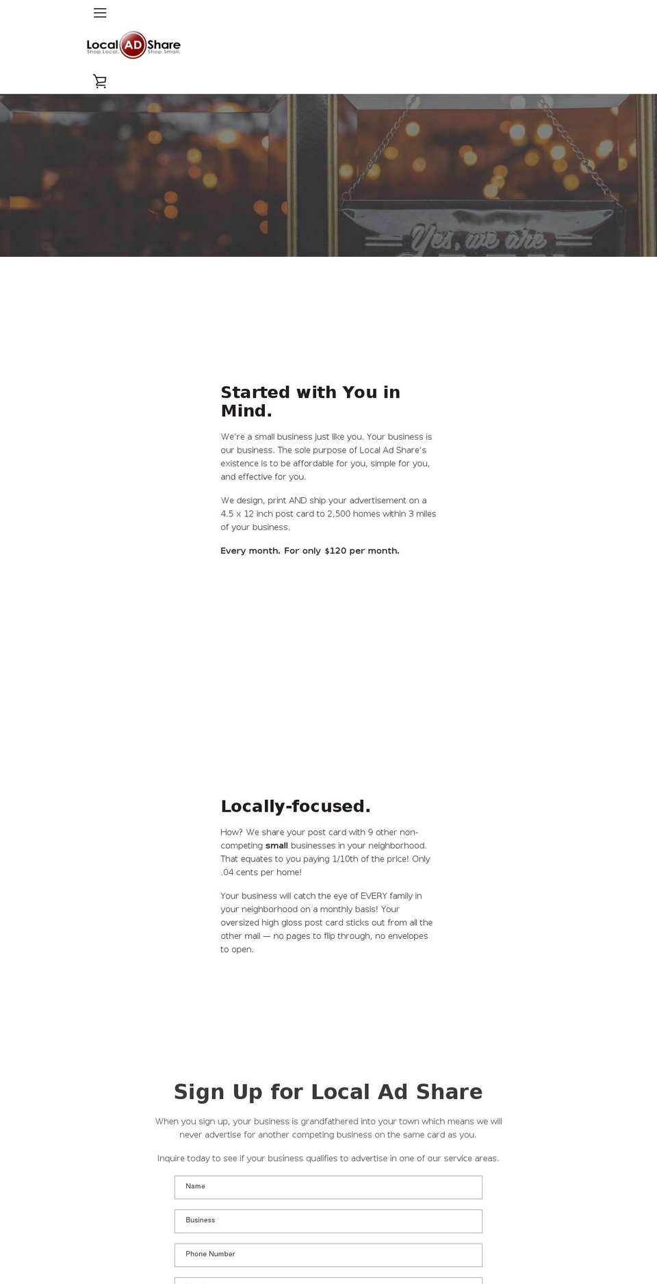 localadshare.com shopify website screenshot