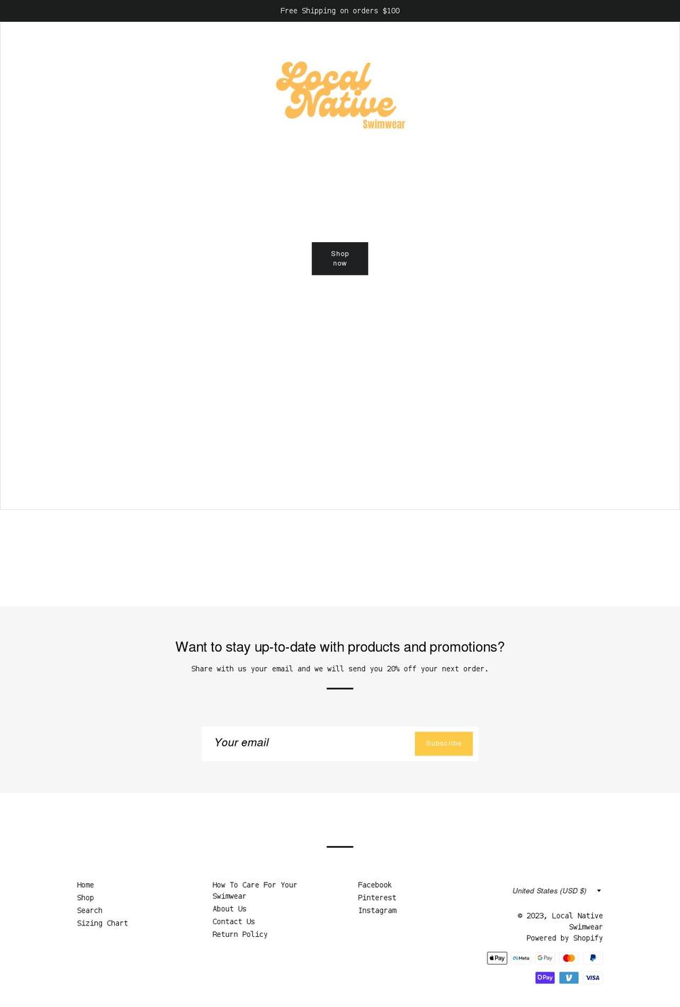 localnativeswimwear.com shopify website screenshot