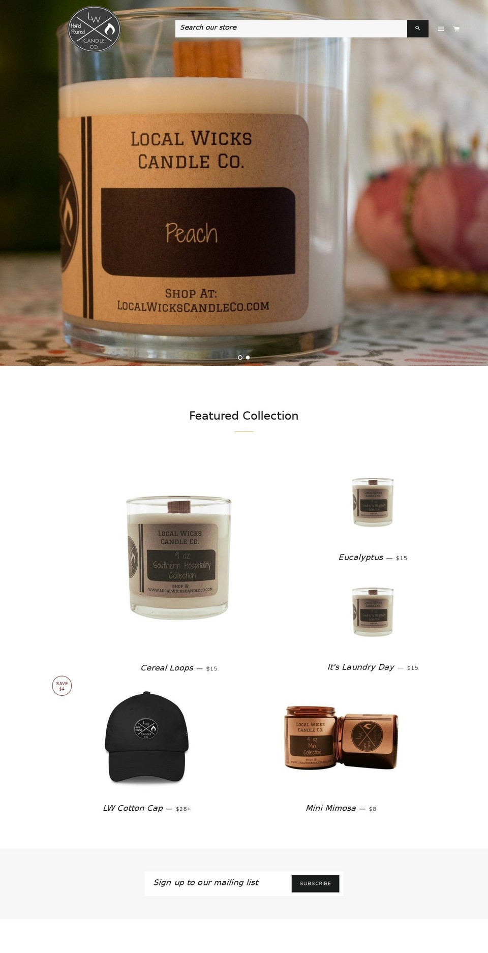localwickscandleco.com — Shopify storefront screenshot