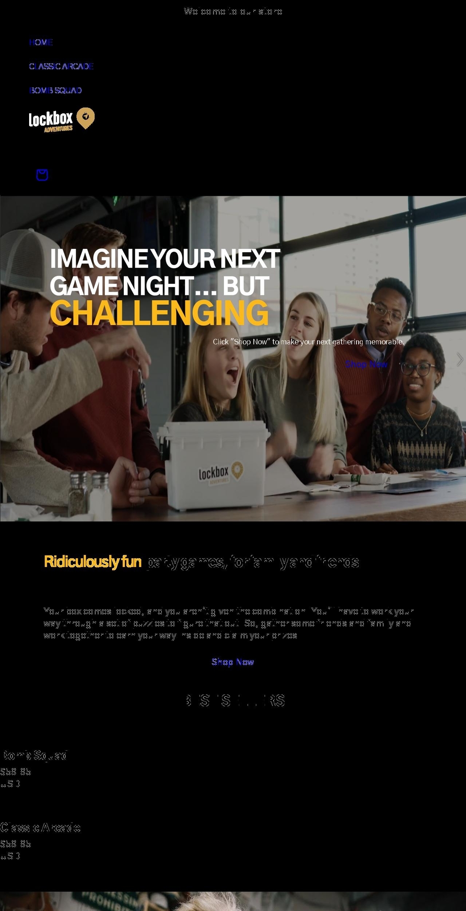 lockboxadventures.com shopify website screenshot