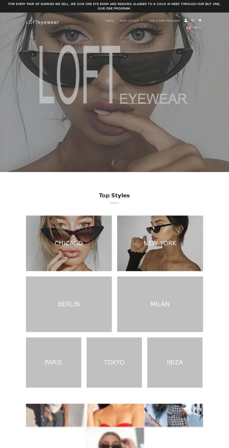 lofteyewear.com — Shopify storefront screenshot