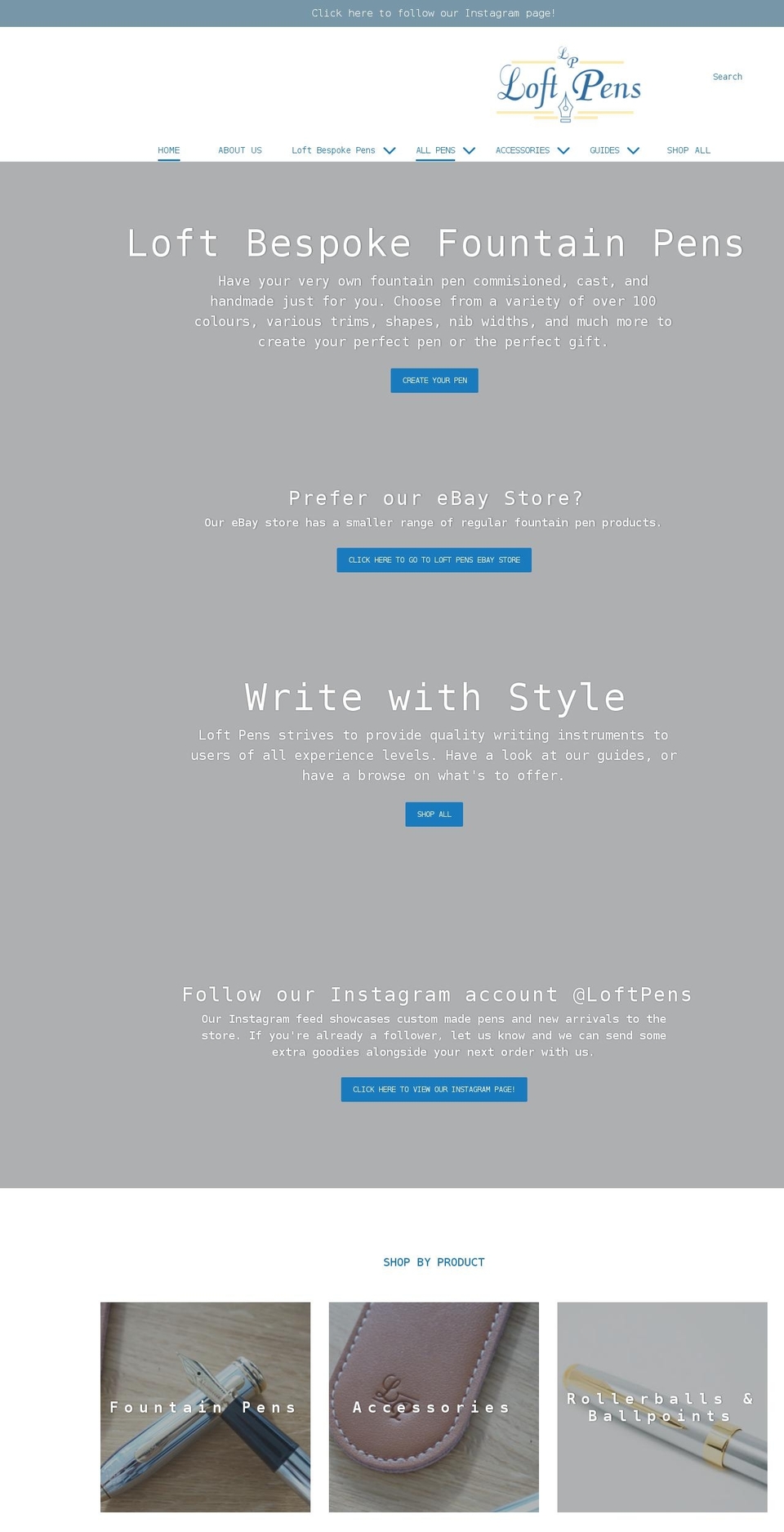 loftpens.com shopify website screenshot