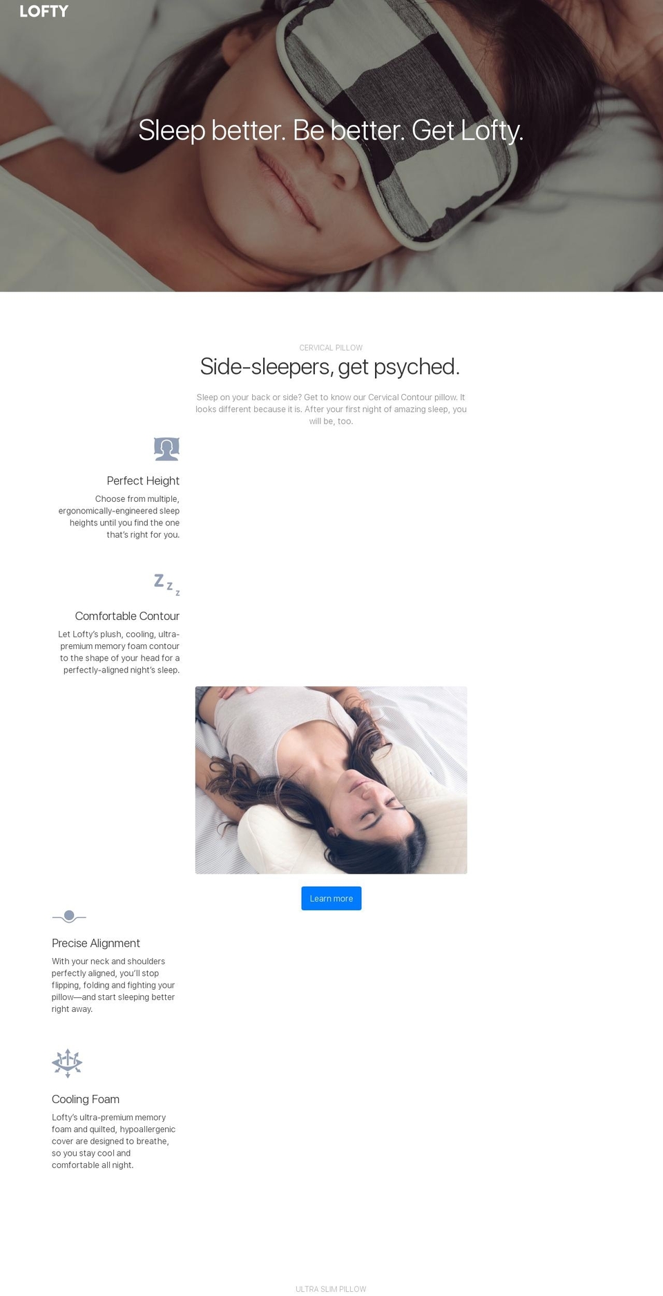 loftysleep.com shopify website screenshot