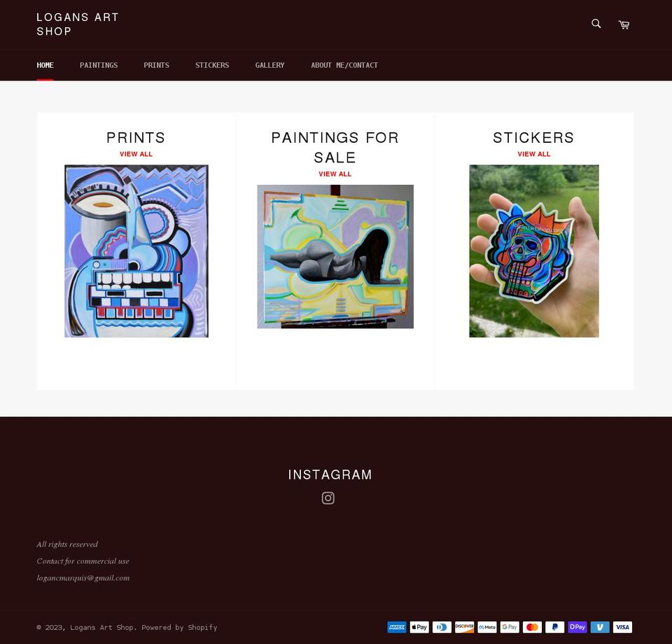 logansartshop.com shopify website screenshot